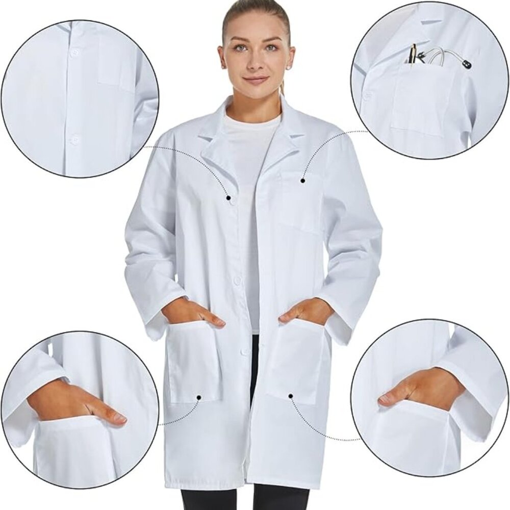 Professional Lab Coat for Women Long Sleeve,‎ White, Unisex